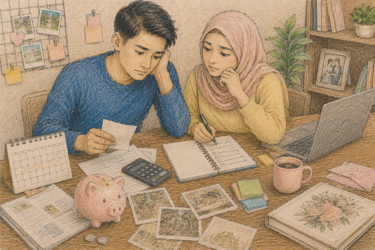 Calon pengantin sedang merencanakan pernikahan dan menghindari kesalahan persiapan